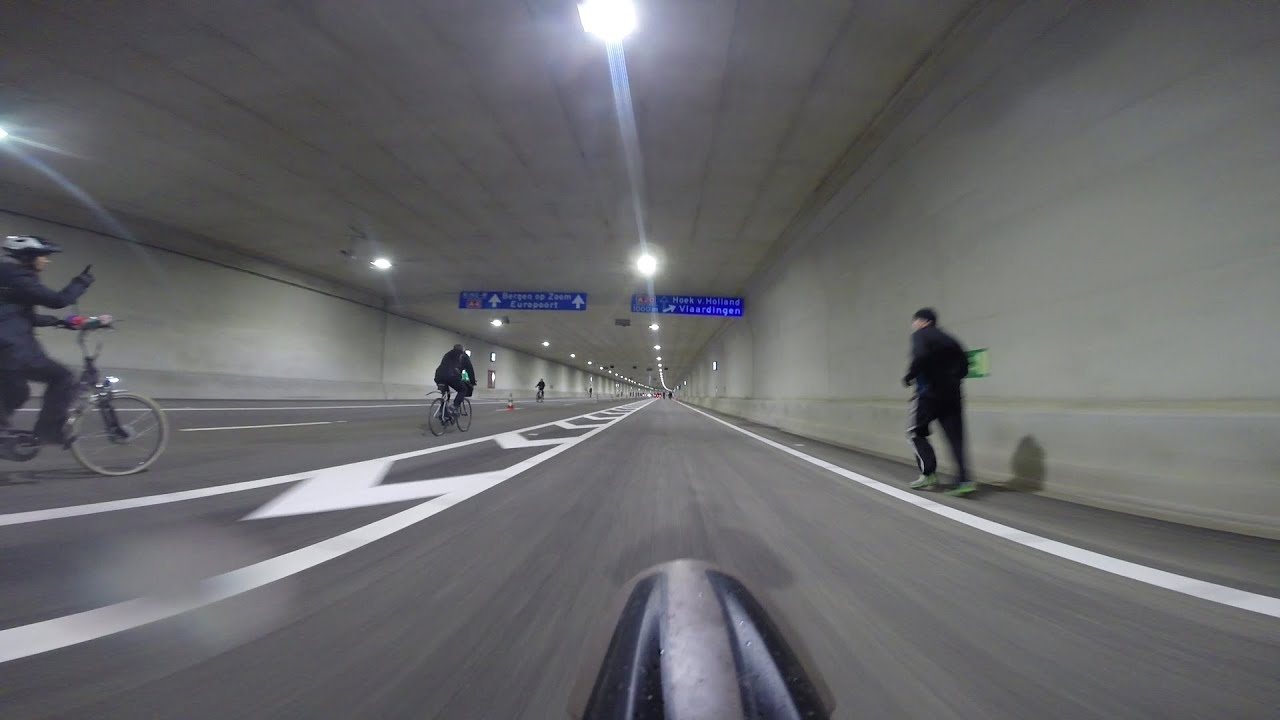 Cycling on freeway A4 in the Netherlands , Fietsen op de A4