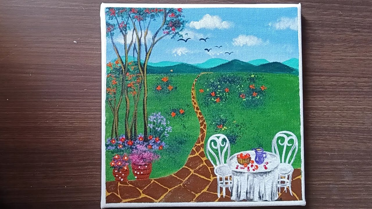 Flower Garden Aryclic Painting ll Easy Flower Garden Painting For Beginners