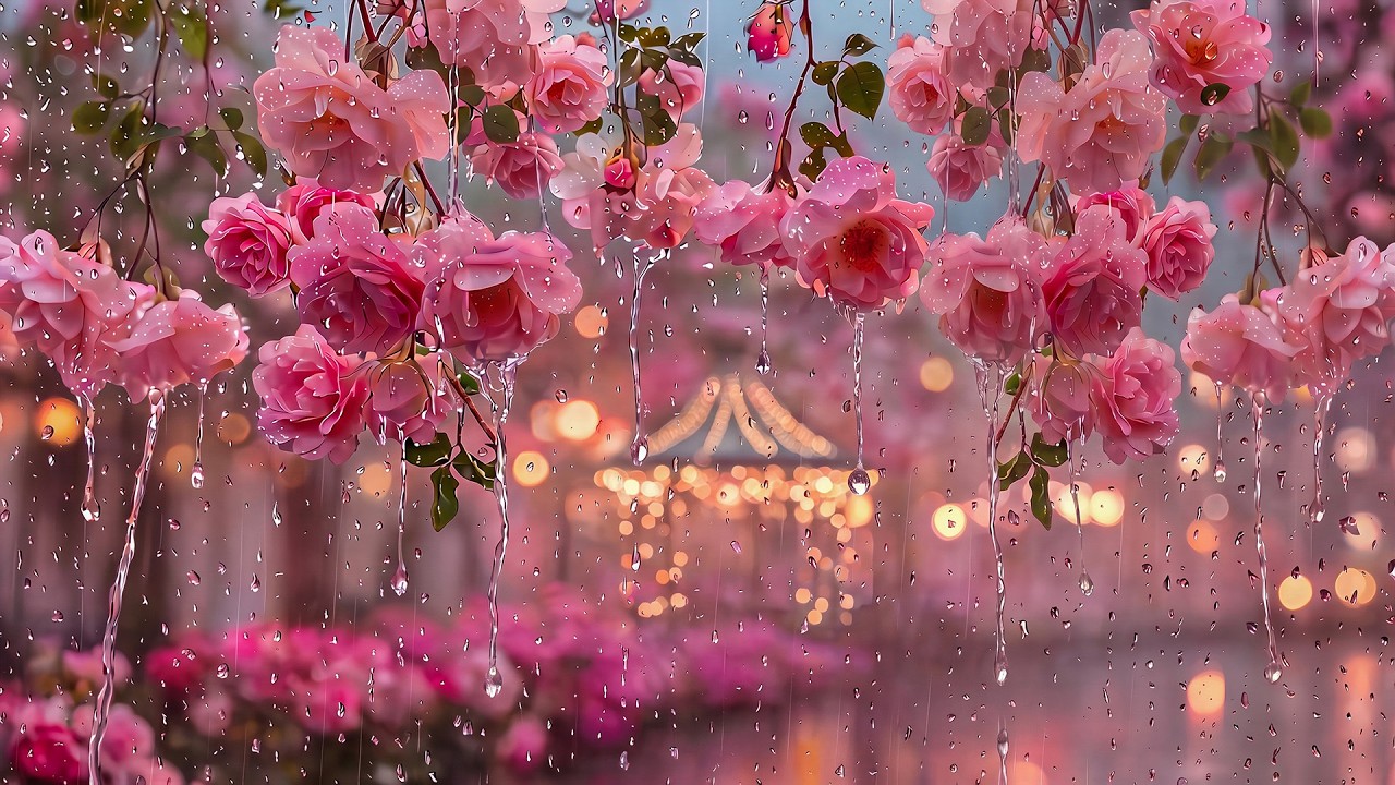 🌸 Gentle Rain on Pink Roses | Peaceful Garden Rain Ambience for Sleep, Study & Relaxation (4K)