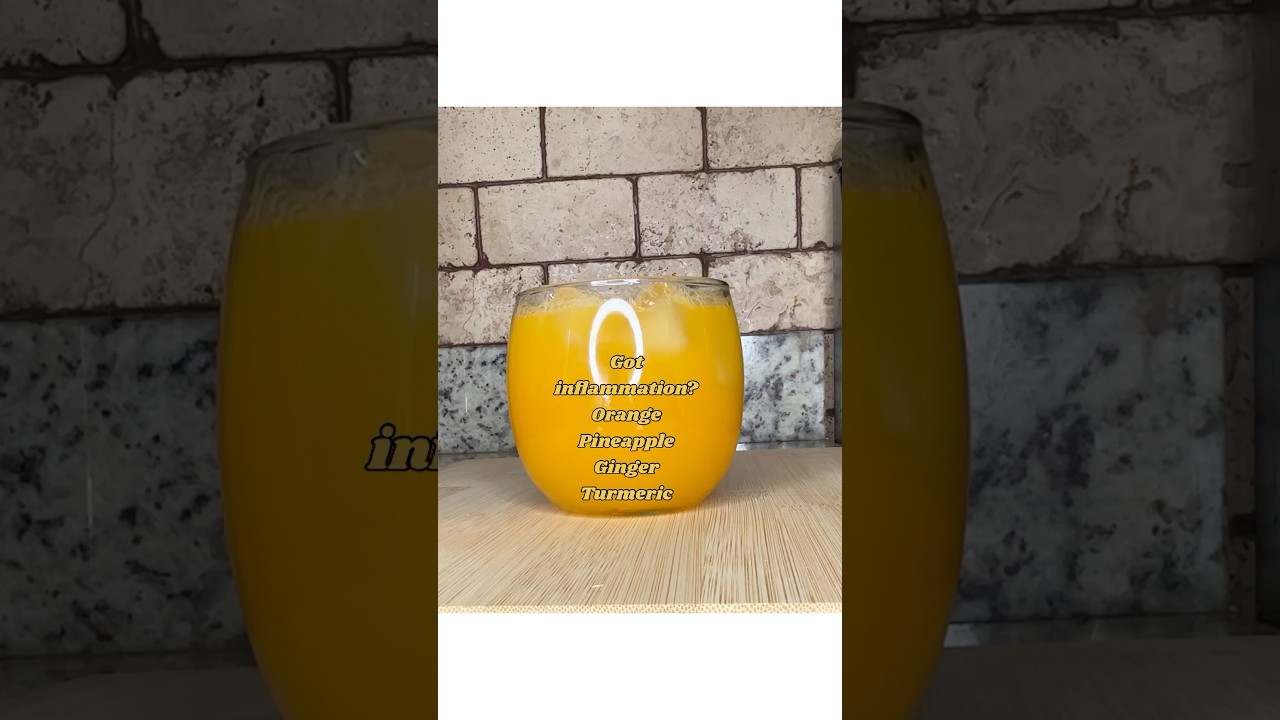 This ain't your average OJ! 🍊✨ its a glass of fresh orange, pineapple, ginger, turmeric juice&mdash;