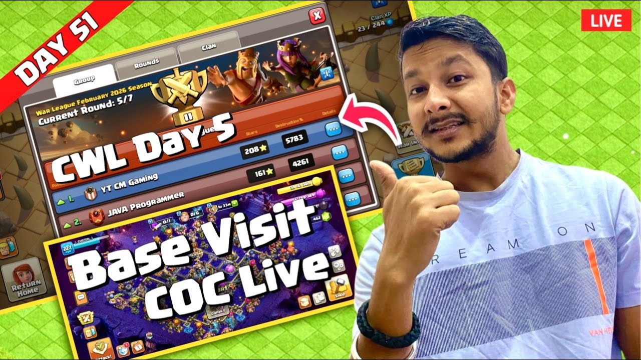 Clash Of Clans Day 51 LIVE 🔥 TH18–TH9 Ranked Attacks | CWL Day 5 | Base Visit | COC Live Hindi