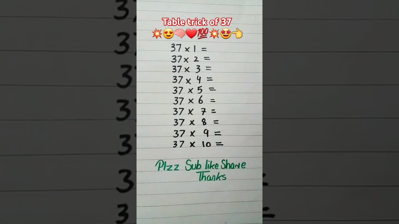 Multiplication table trick of 37💥🤩💯🧠❤👈 #maths #multiplication #table #mathstricks #shorts #foryou