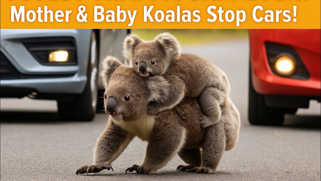 CUTEST TRAFFIC JAM EVER! Mother & Baby Koalas Stop Cars!🔴 Victoria, Australia