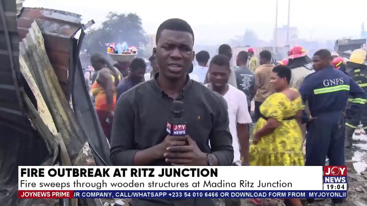 Fire Outbreak at Ritz Junction: Fire sweeps through wooden structures at Madina Ritz Junction