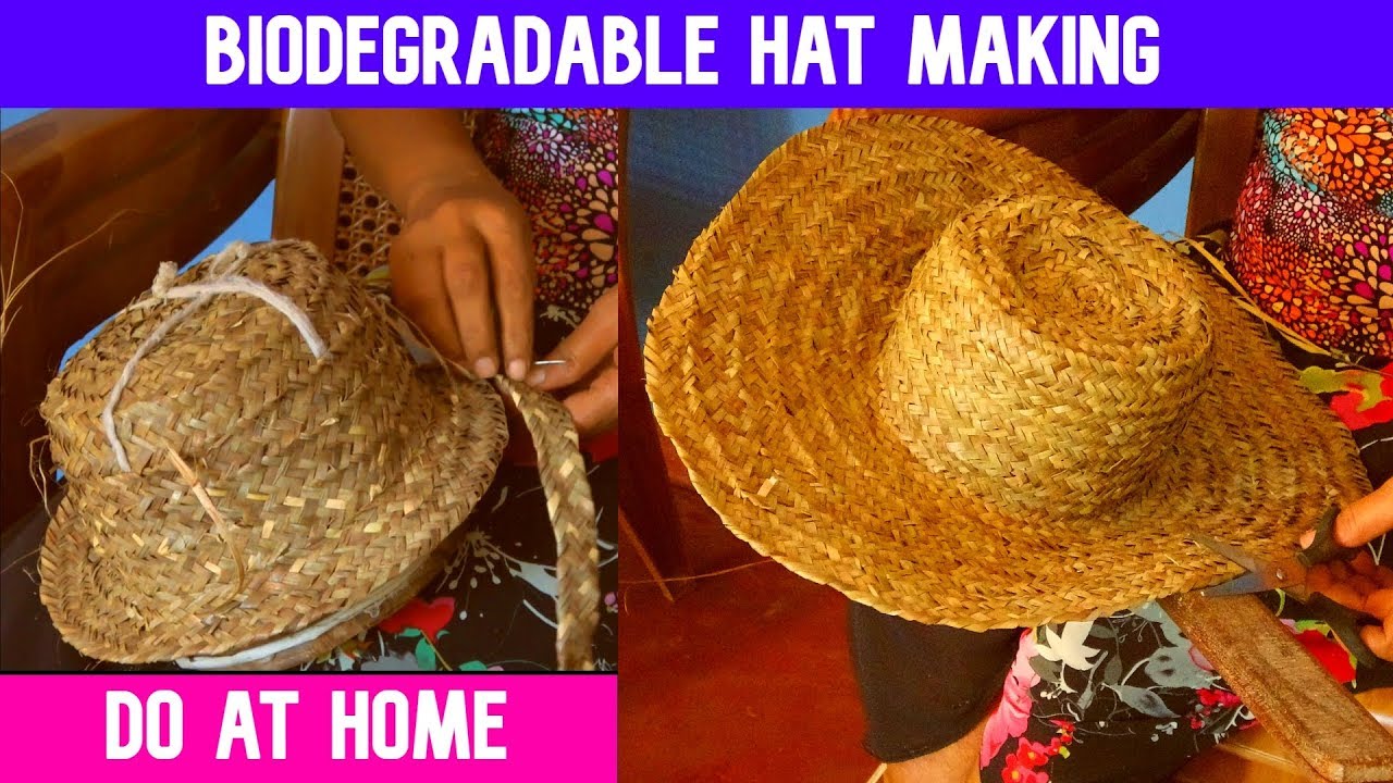 Weaving a natural, biodegradable  HAT out of the leaves of wild date palm