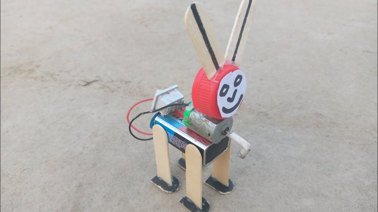 how to make self Moving dog robot using dc moter at homemade || Very Simple with 9 volt battery ||