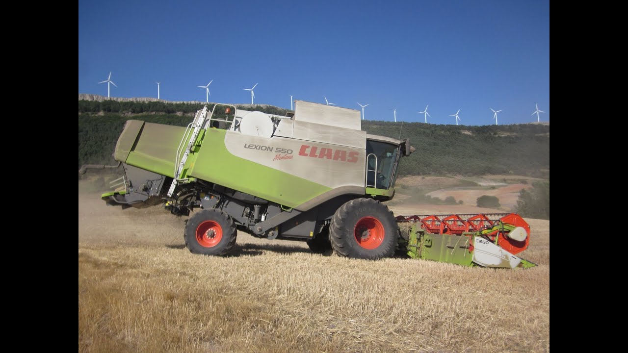 Claas Lexion 550 Montana, Massey Ferguson 3095, John Deere [2040S, 2140]. Cosecha 2012. [HD]