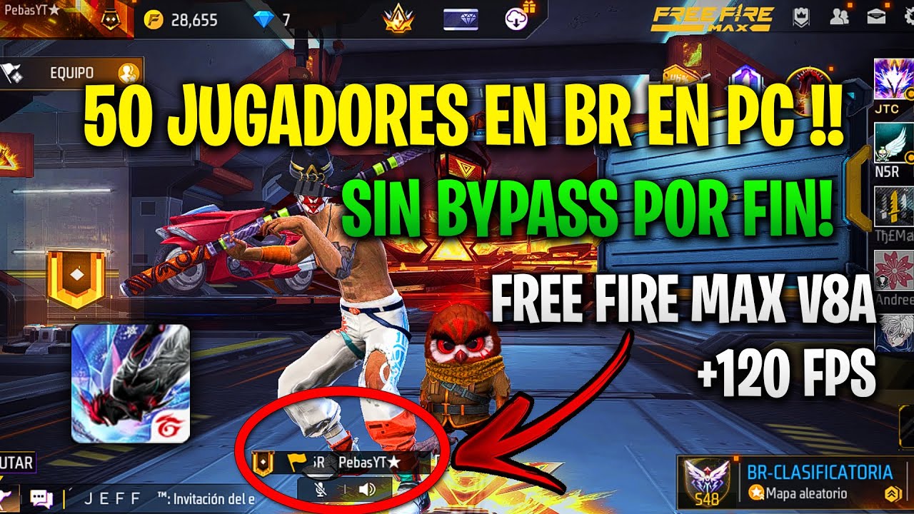 COMO JUGAR CON 50 JUGADORES EN BR FREE FIRE EN PC SIN BYPASS   POR FIN !! FREE FIRE MAX V8A