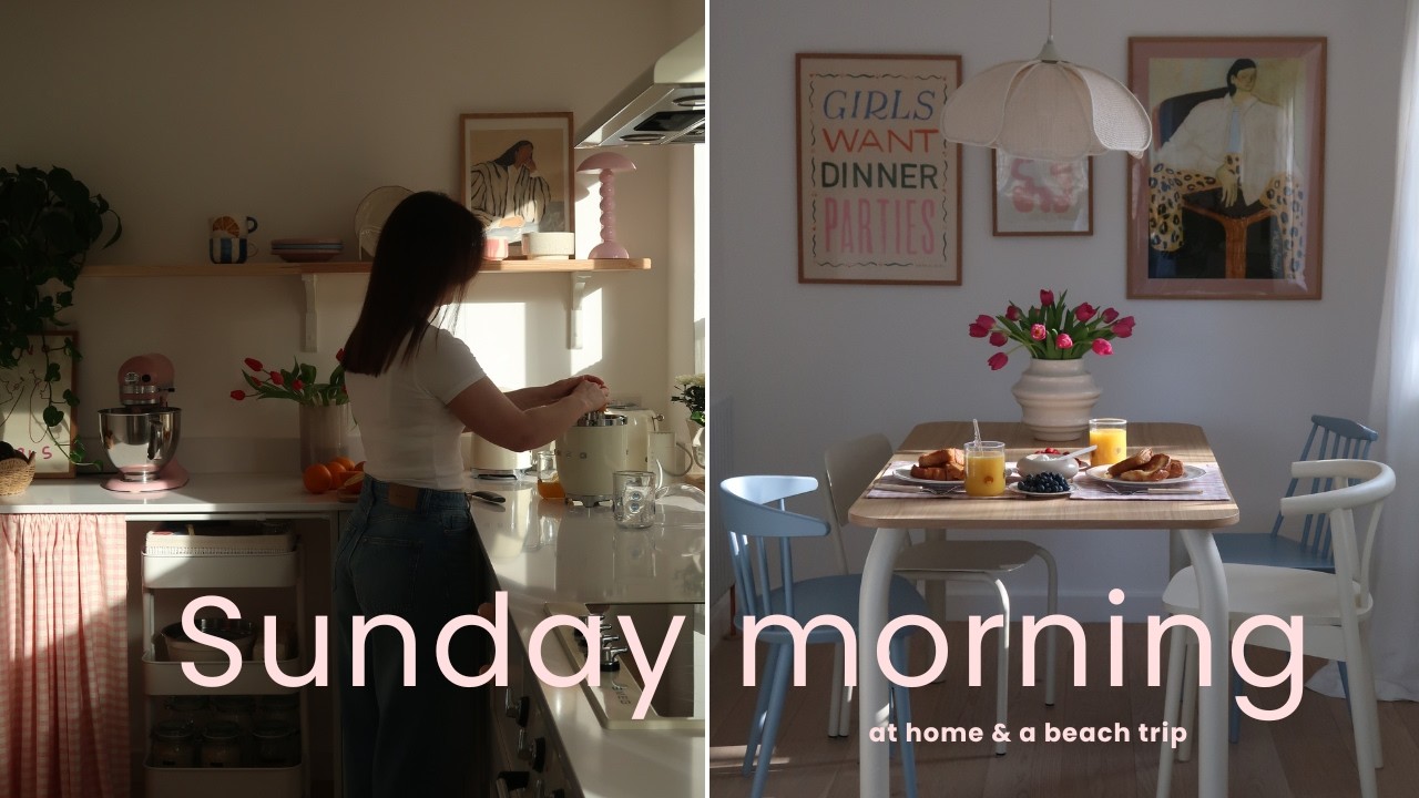 a sunny Sunday morning at home | making breakfast for two and a mini trip to the beach | silent vlog