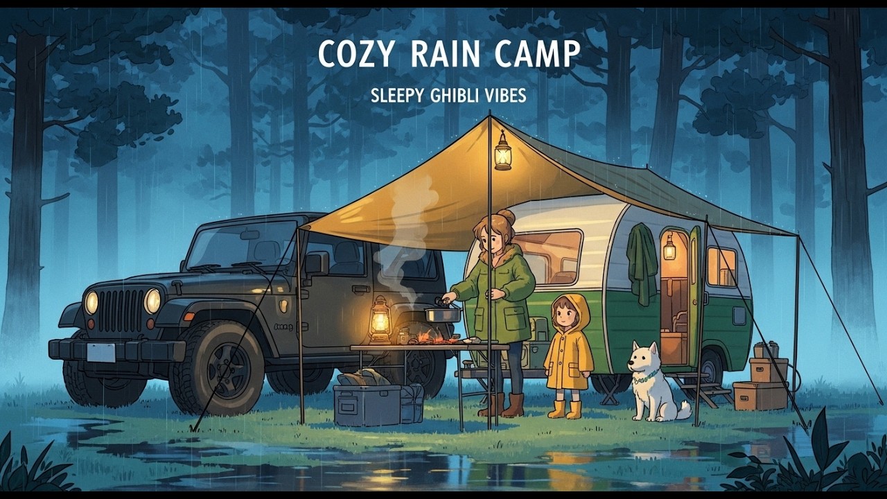 Cozy Rain Camping & Cooking ☔🍲 | Ghibli-Inspired Relaxing Ambience (No Talking ) ASMR