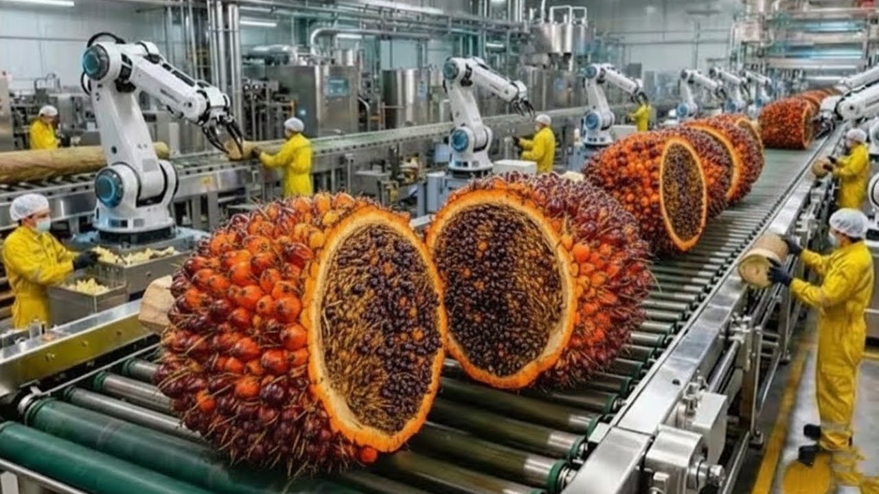 Massive Palm Oil Production – Automatic Harvesting & Refining Process. (Full process) 