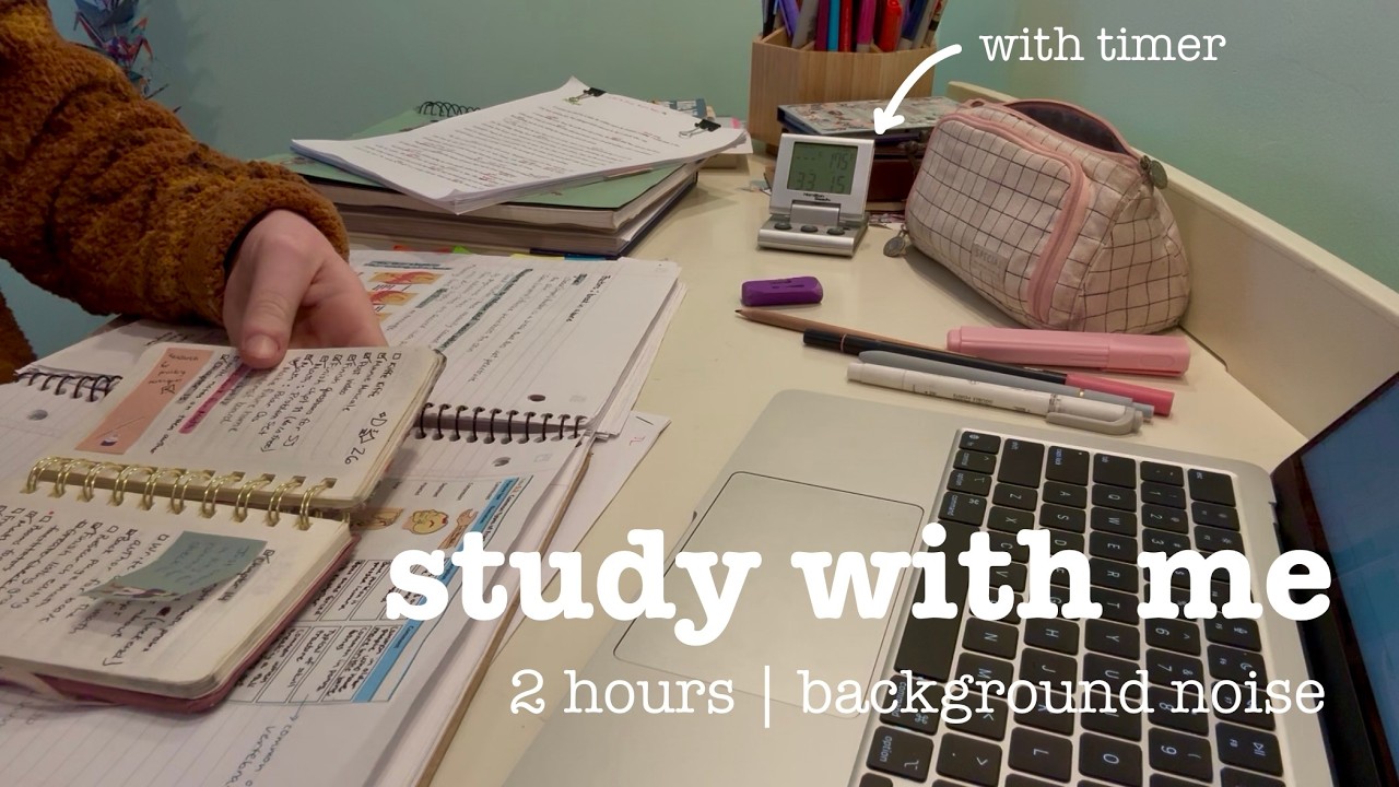 ☁️ STUDY WITH ME 2 hours ☁️ | Background noise, no breaks, no music | ASMR