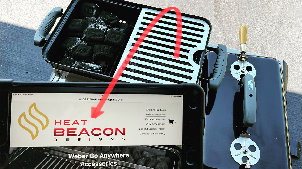 Weber Go Anywhere Charcoal Grill / Beer Brats! / Heat Beacon 304 Stainless Steel Accessories!