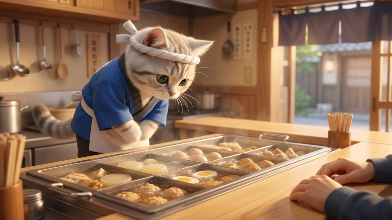 寒い日にぴったり!! おでん屋さんの店員ねこ!! ねこの一日に密着🐱🍢