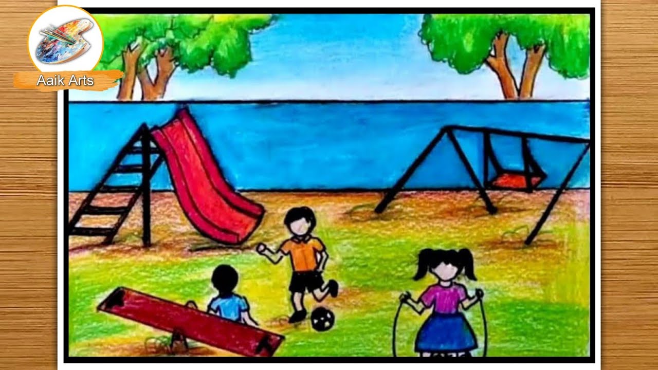 park scenery drawing/how to draw park scenery /park scenery drawing easy/ Slipper drawing