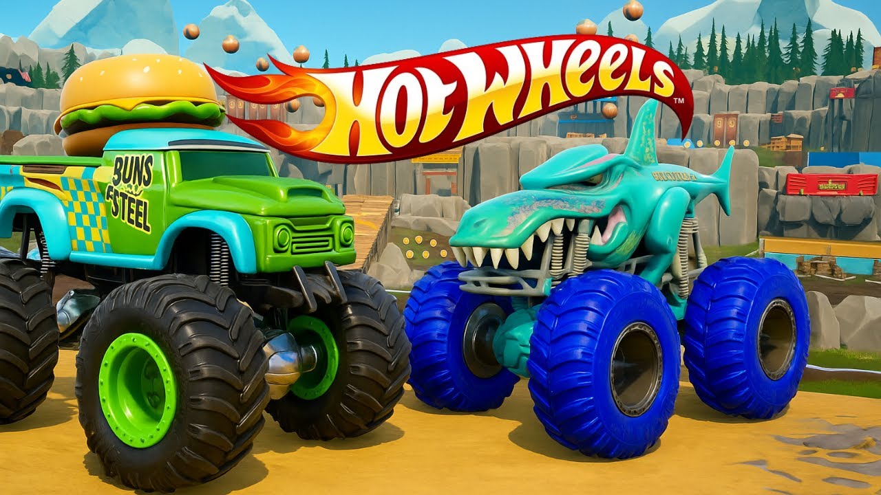 Hot Wheels Monster Truck Stunt Mayhem: Buns Of Steel и Sharkruiser вместе.