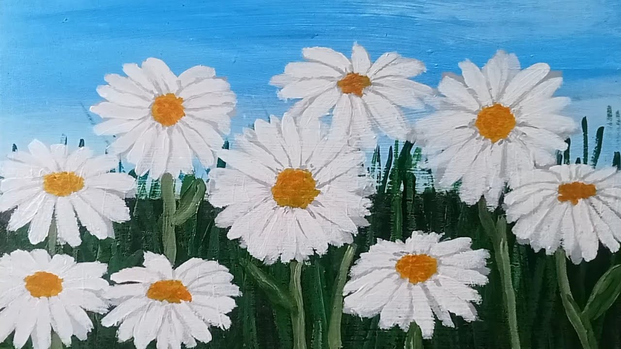 How to paint White Daisy/acrylic painting/acrylic painting tutorial/acrylic painting for beginners 