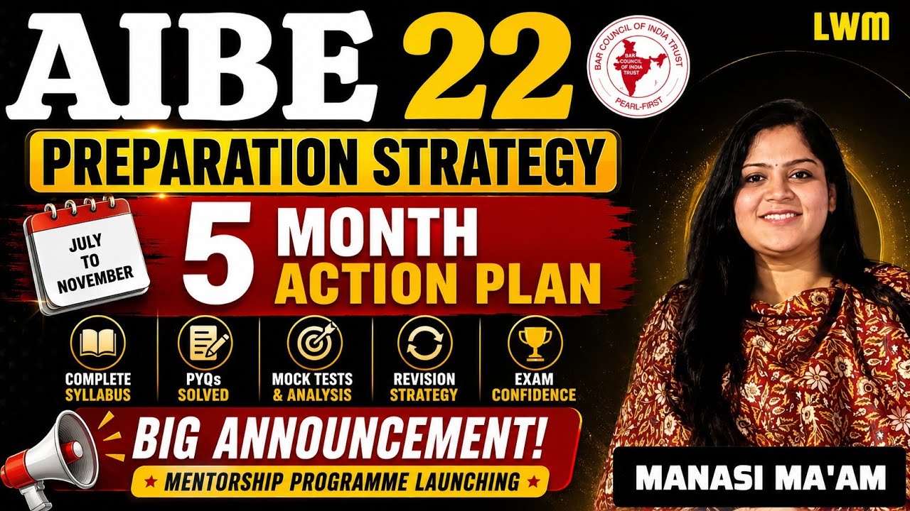AIBE 22 Preparation Strategy | 5-Month Study Plan + BIG Announcement | Manasi Ma'am #aibe