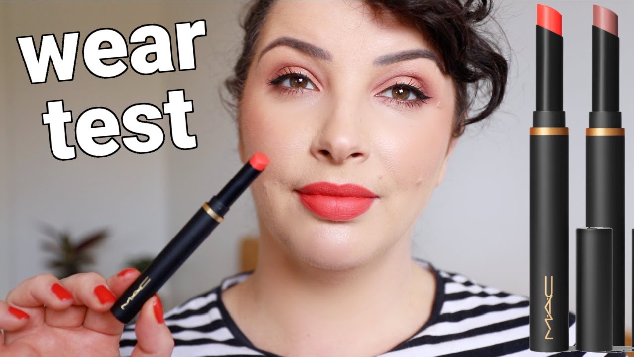 MAC Powder Kiss Velvet Blur Slim Stick - review & wear test of Over The Taupe & Hot Paprika