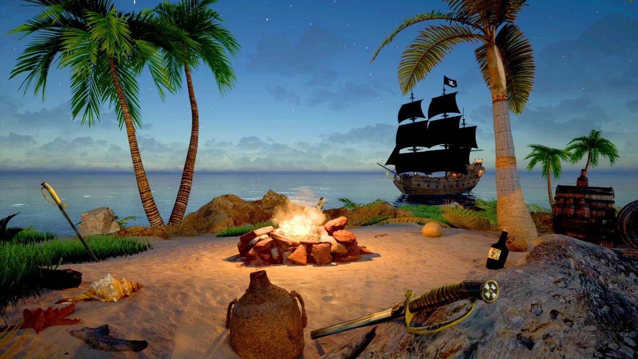 Pirate Beach Ambience ASMR ☠️ 2K 🌴 Fire & Beach Sounds & More for Relaxing, Sleeping & Study