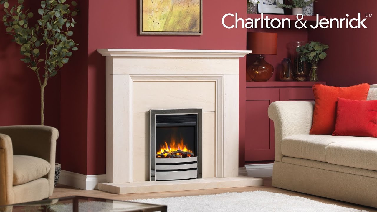 4D Ecoflame Nickel/Chrome Prestige Fascia in Aylesbury Limestone Surround | Charlton and Jenrick