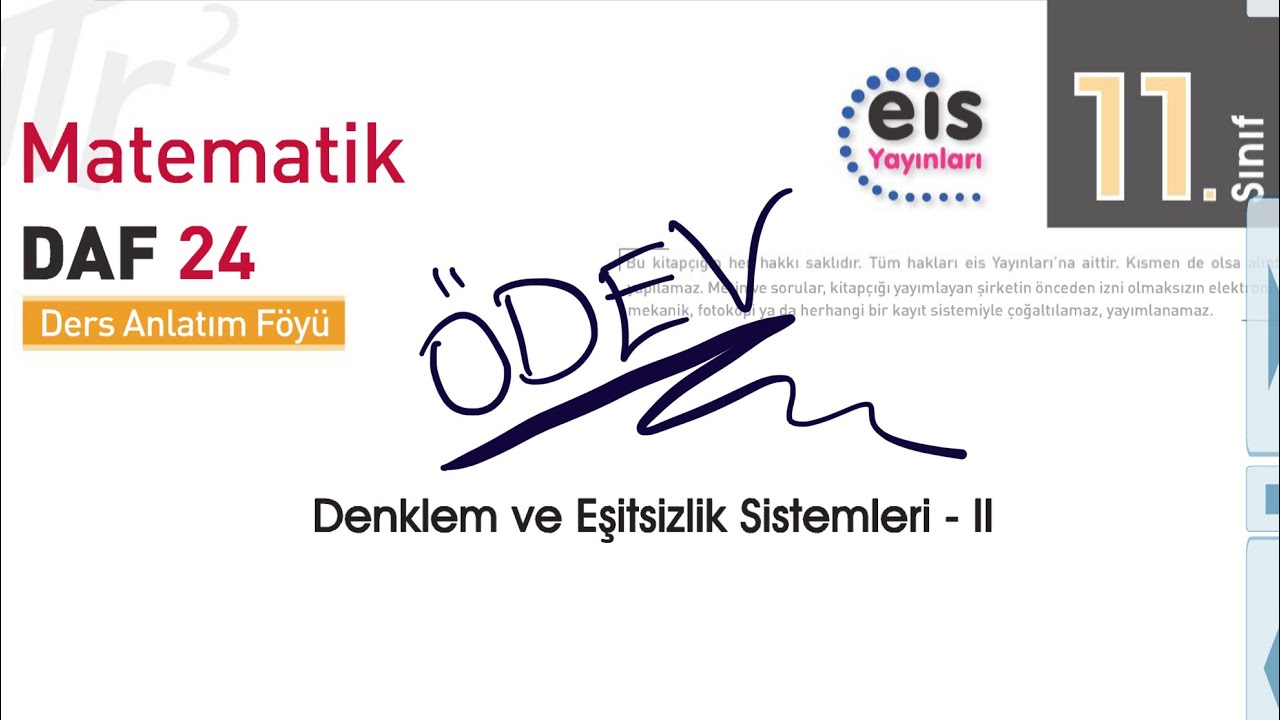 Denklem ve Eşitsizlik Sistemleri, 24. Föy Ödev, 11. Sınıf Matematik EİS Daf