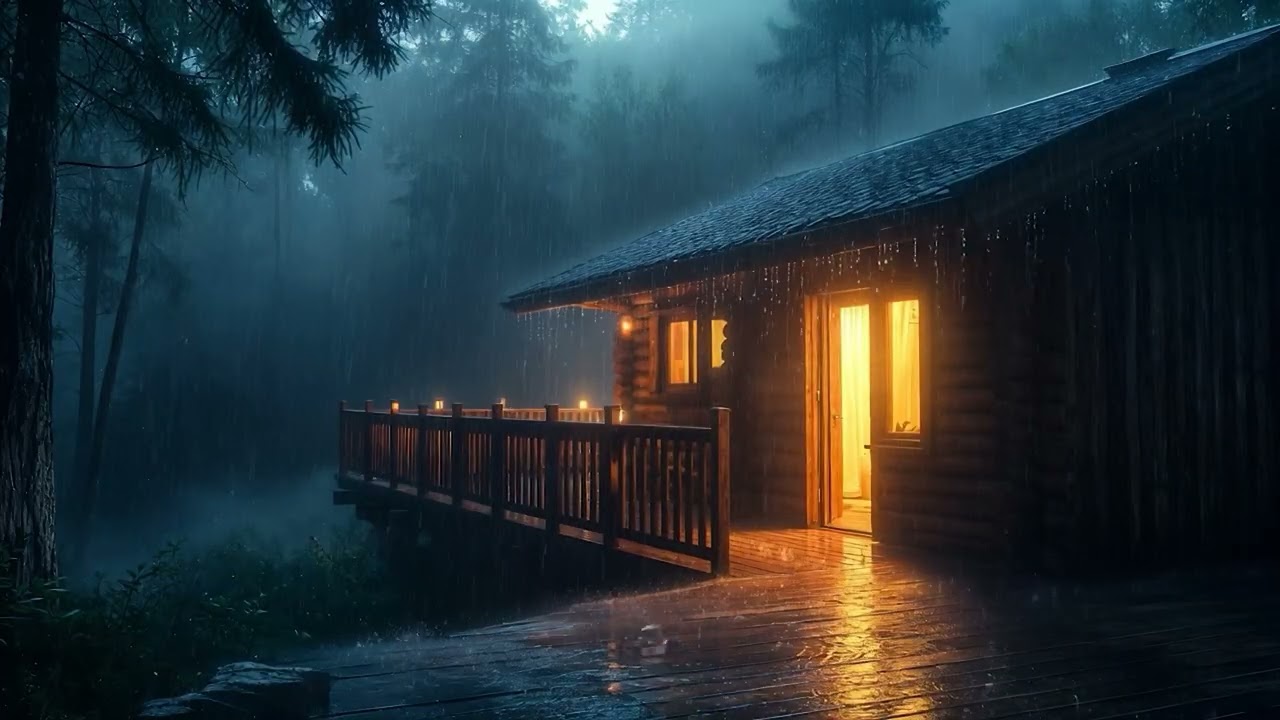 Cozy Rain Sounds Log Cabin in the Rainforest | Soothing Rain Sounds for Sleep