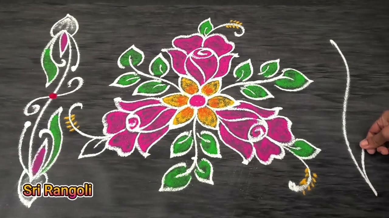 New year special rose flower Rangoli🌷Sankranthi Rangolis🌷 Small New Year 2026 rangoli With Borders