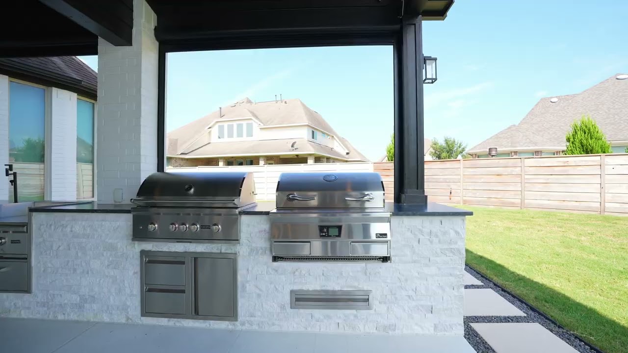Modern Patio Cover & Outdoor Kitchen Project in Manvel, TX.