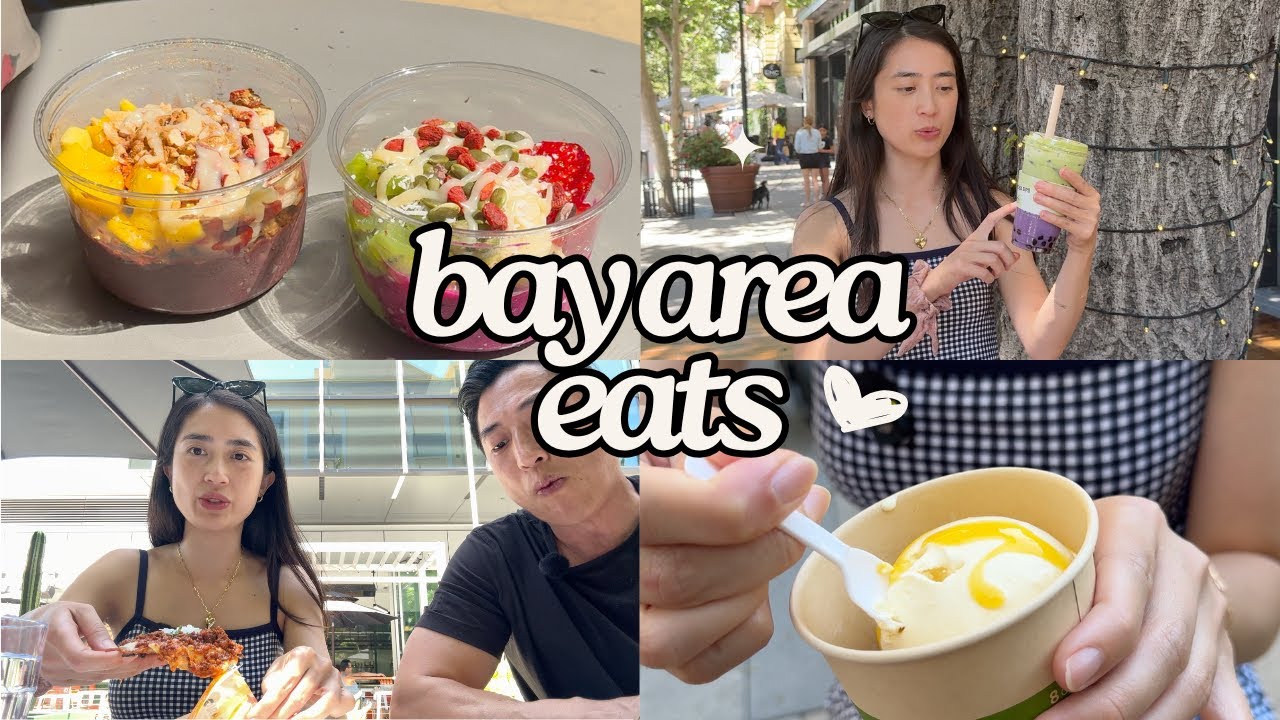 bay area food, eating at famous Santana Row | hot🔥 ube boba, matchacado, mango dessert