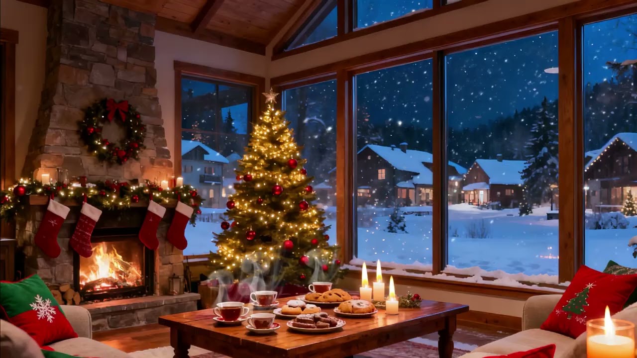 Cozy Winter Evening ☕ Warm Room & Snowy Night Outside New Years