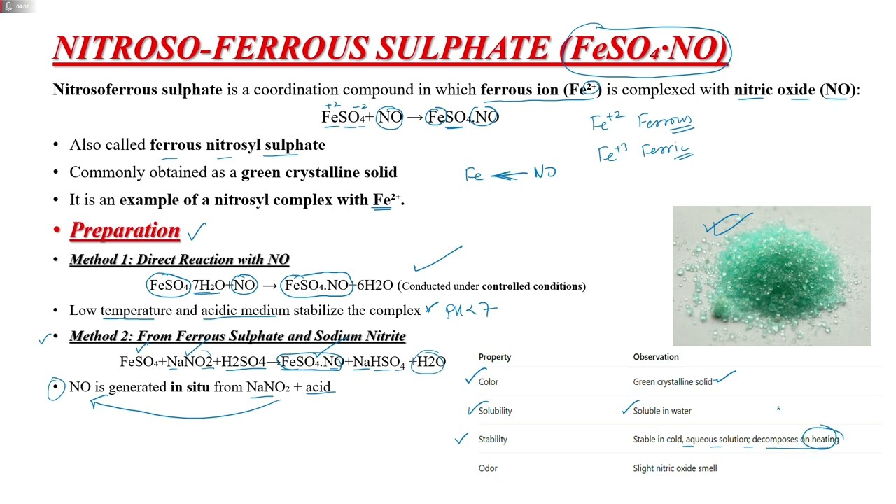 L-15: Chemistry of Nitroso-Ferrous Sulphate | Metal Nitrosyls