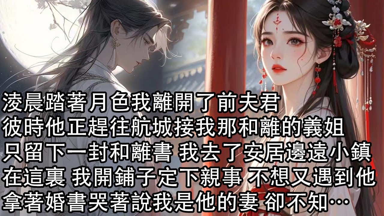 【一口氣看完】淩晨踏著月色我離開了前夫君，彼時他正趕往航城接我那和離的義姐，只留下一封和離書 我去了安居邊遠小鎮，在這裏 我開鋪子定下親事 不想又遇到他，拿著婚書哭著說我是他的妻 卻不知…