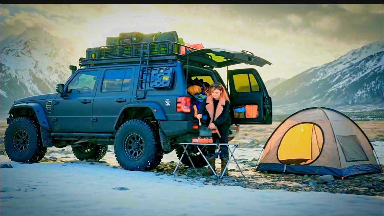 Snow  off-road  car  & Camping in Nature