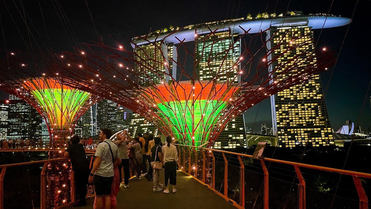 Show of music and lights amidst the Supertree Grove at  Gardens By The Bay