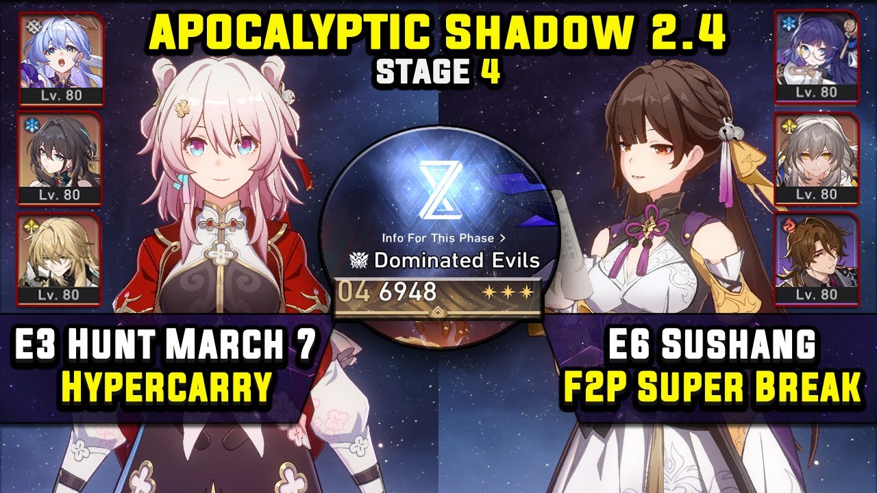 E3 Hunt March Carry & E6 Sushang F2P Super Break (3 Stars) Apocalyptic Shadow 4 Honkai Star Rail 2.4