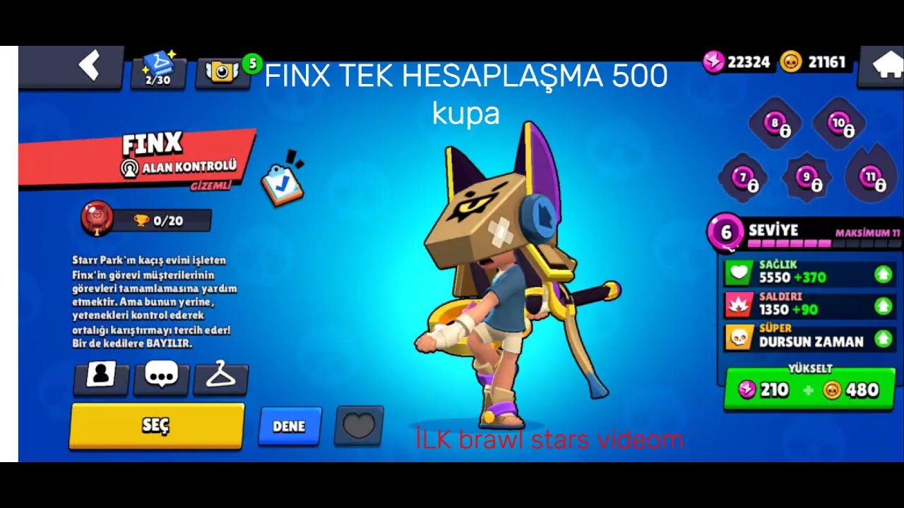 Brawl stars ama her gün 1 karakteri 500 kupa yapıyorum gün 1 Fınx Karakteri