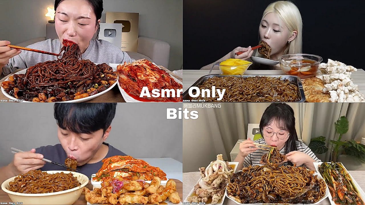 ASMR Spicy Black Beans Noodles Compilation//Compilation///no talking///Bites only////asmr Mukbang