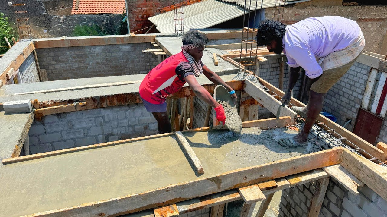 Full Lintel Beam Concrete In Village House | Real Time Construction Work |Reinforcement Lintel Beam