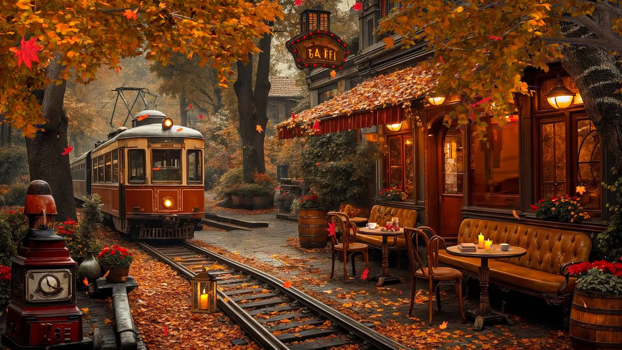 Fall Ambience at a Caf&eacute; by the Railway 🍂 Slow and Gentle Jazz Piano for Deep Relaxation