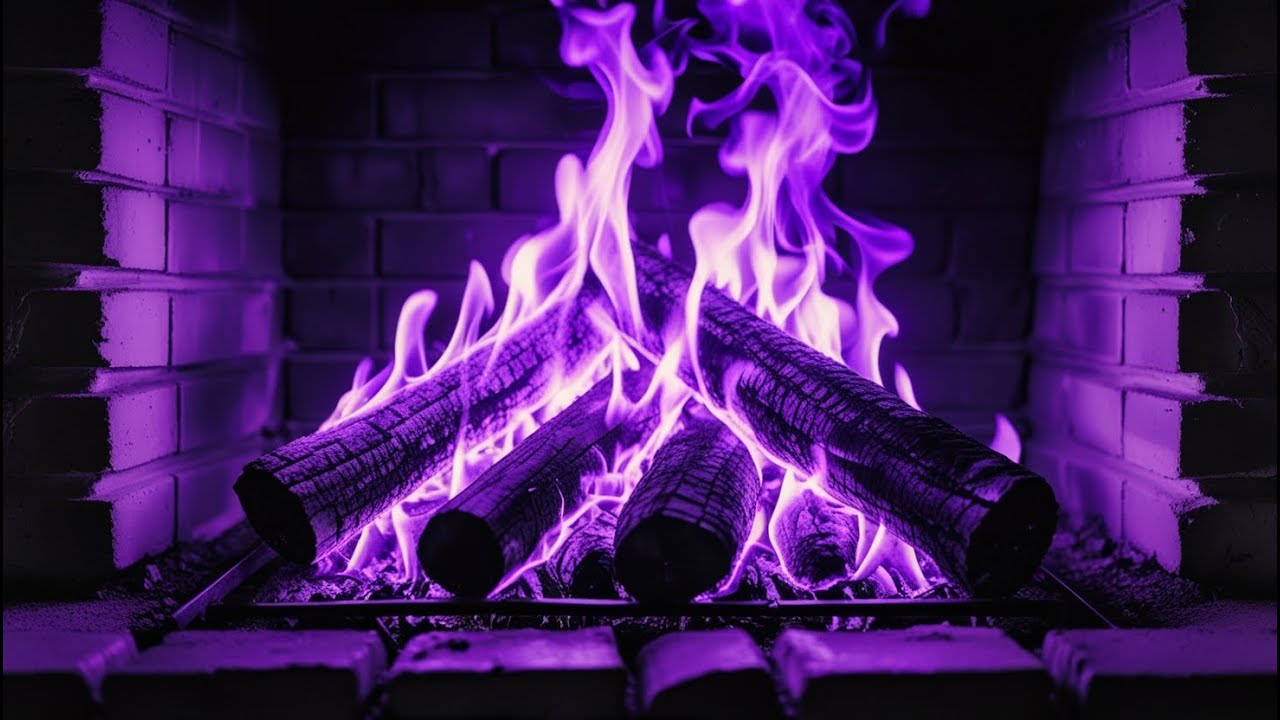 Serene Purple Fireplace Ambience with Crackling Fire for Meditation and Restful Sleep