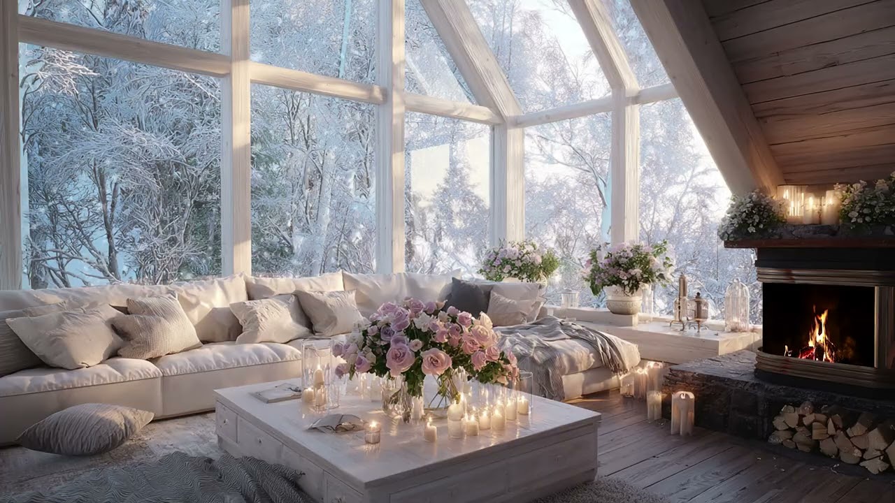Peaceful Snow Night Piano With Fireplace Sounds For Sleep Meditation And Relaxation
