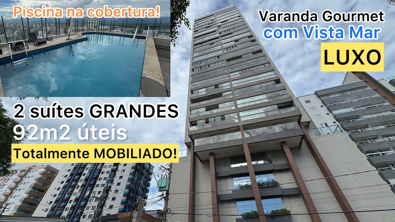 2 dormitórios VISTA MAR Porteira Fechada! Luxo a beira mar. Na Guilhermina em Praia Grande SP