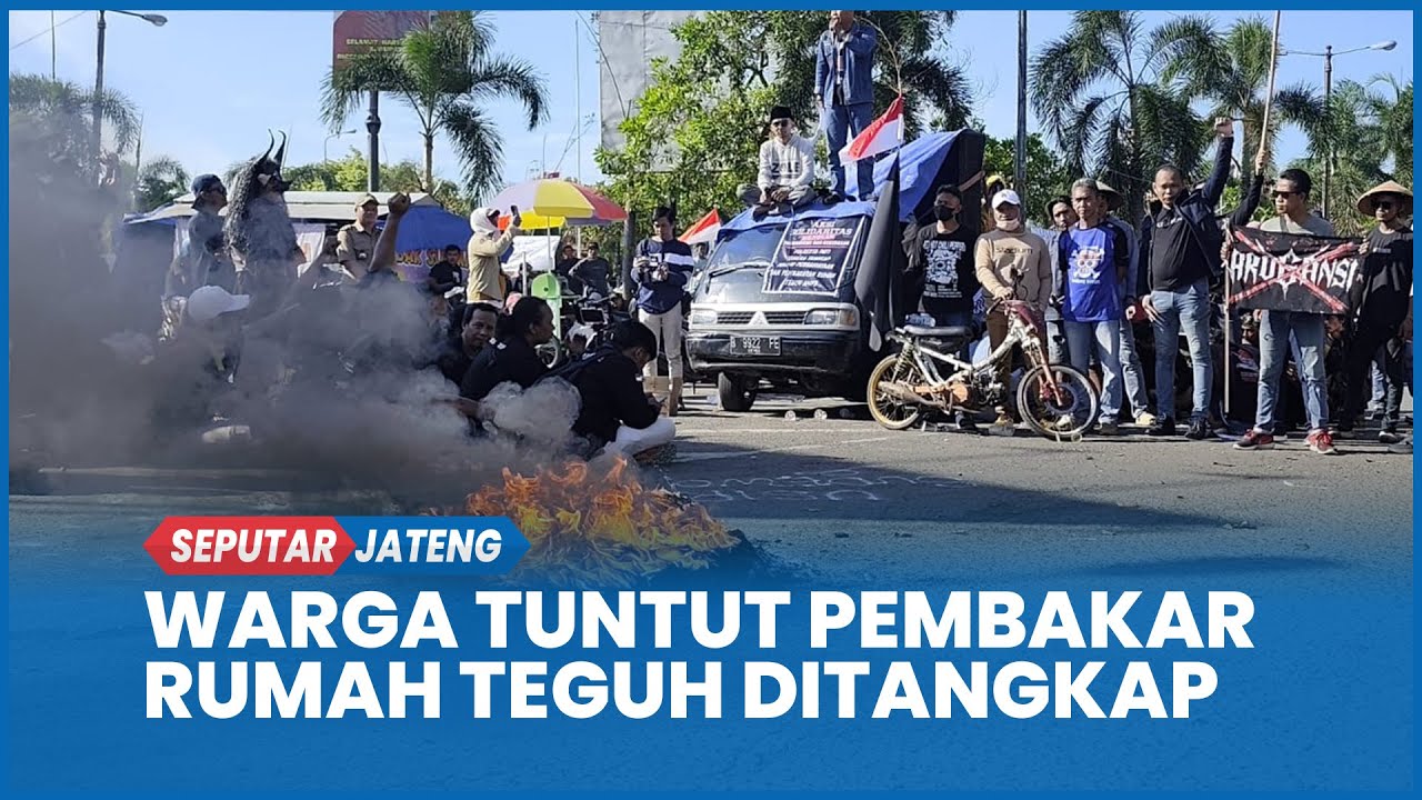 Demo Warga Pati Bakar Ban Tuntut Polisi Tangkap Pelaku Penganiayaan dan Pembakaran Rumah Teguh AMPB