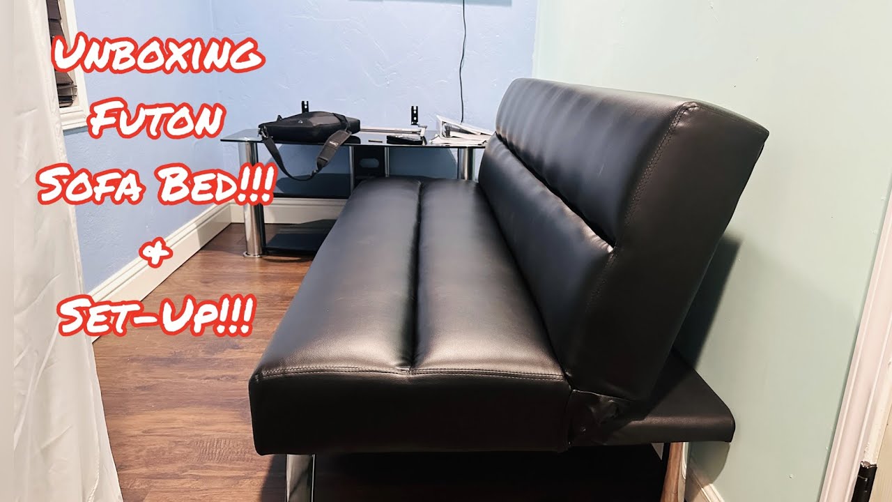 UNBOXING MY NEW FUTON SOFA BED FAUX LEATHER COUCH CONVERTIBLE & SET-UP (Good or Bad Futon?)