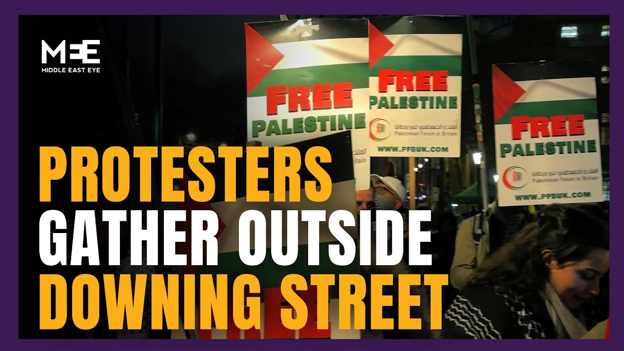 Pro-Palestinian protesters gather outside 10 Downing Street