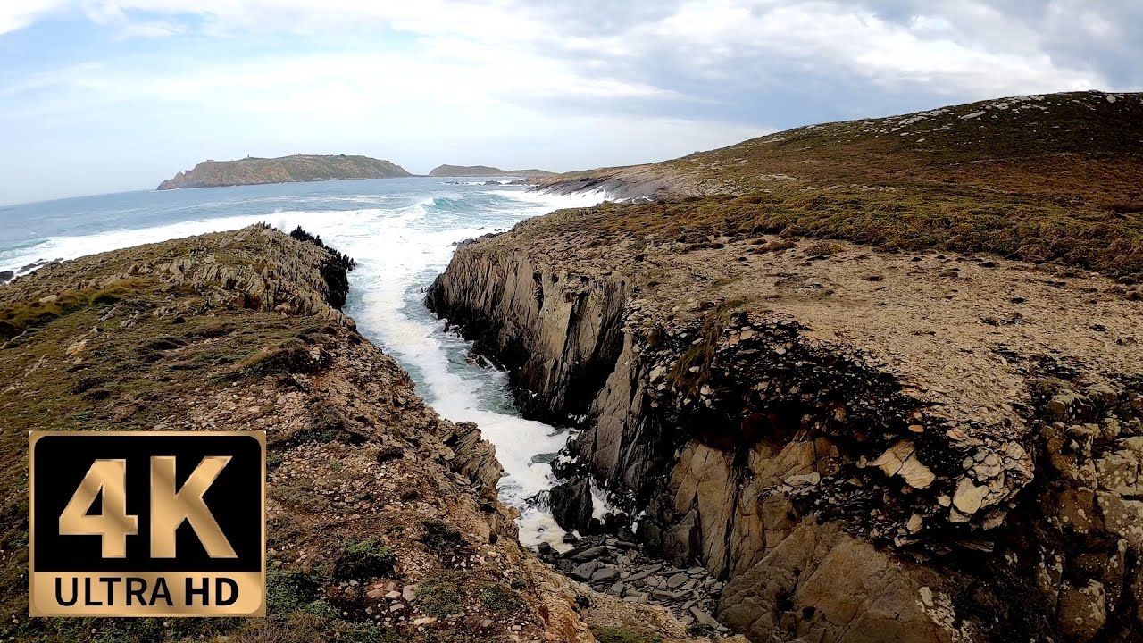 Big Ocean Waves Crashing on rocks. The Cliffs of Malpica , Acantilados de Malpica Galicia 4K