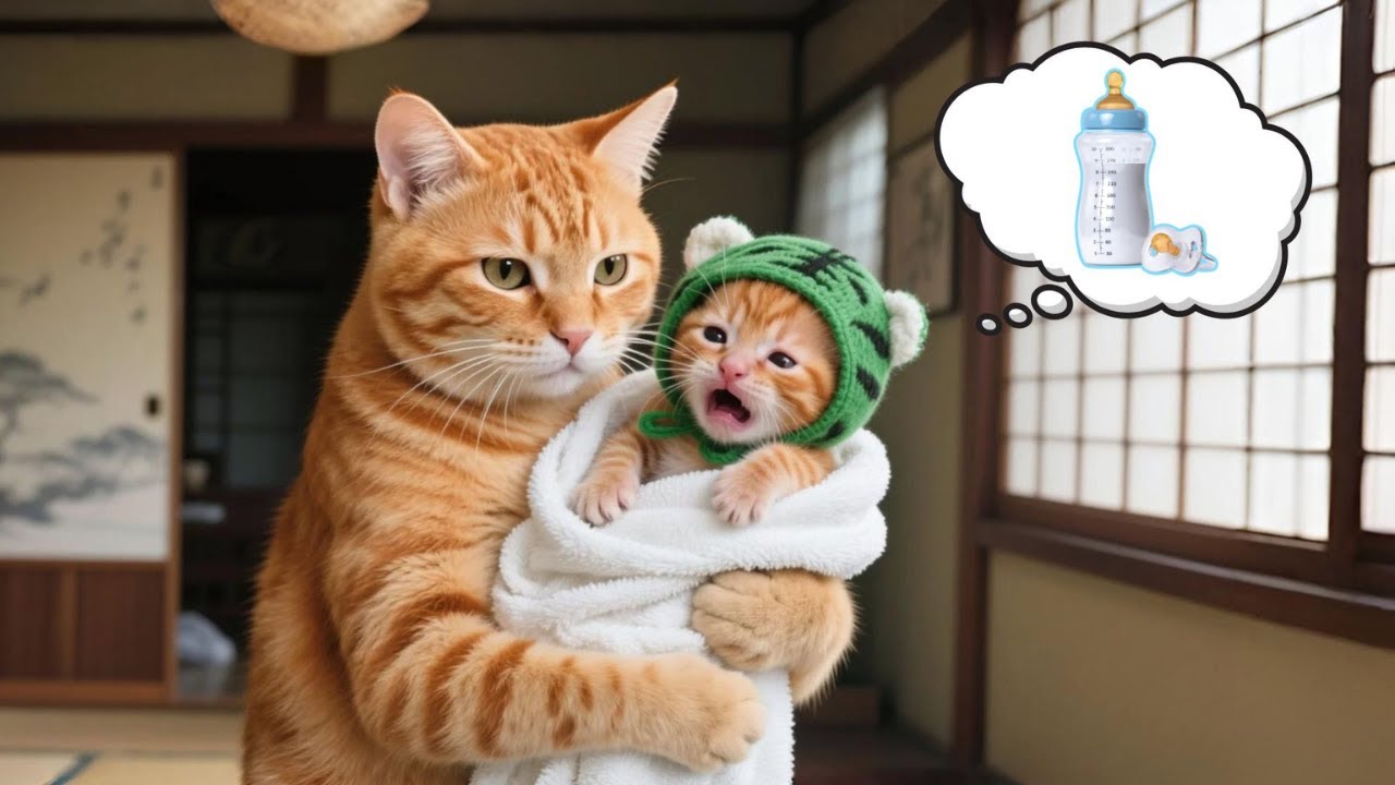 Mama Cat Adopts Abandoned Tiger-Hat Kitten on the Street 🐾🥹🏠