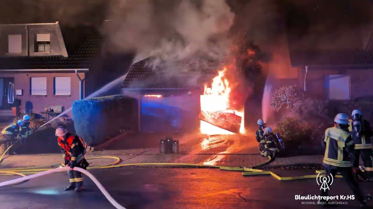 H&uuml;ckelhoven-Ratheim: Gro&szlig;einsatz der Feuerwehr bei Garagenbrand