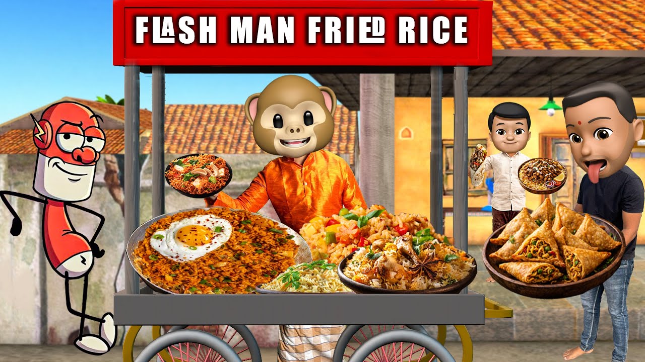 Flash Man Fried Rice🤤Maggi Samosa | Chicken Egg Fried Rice Famous Street Food | Telugu Moral Kahani